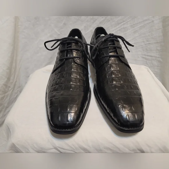 Asher Green Mens Leather Embossed Alligator Print Oxfords Dress Shoes Sz  10.5